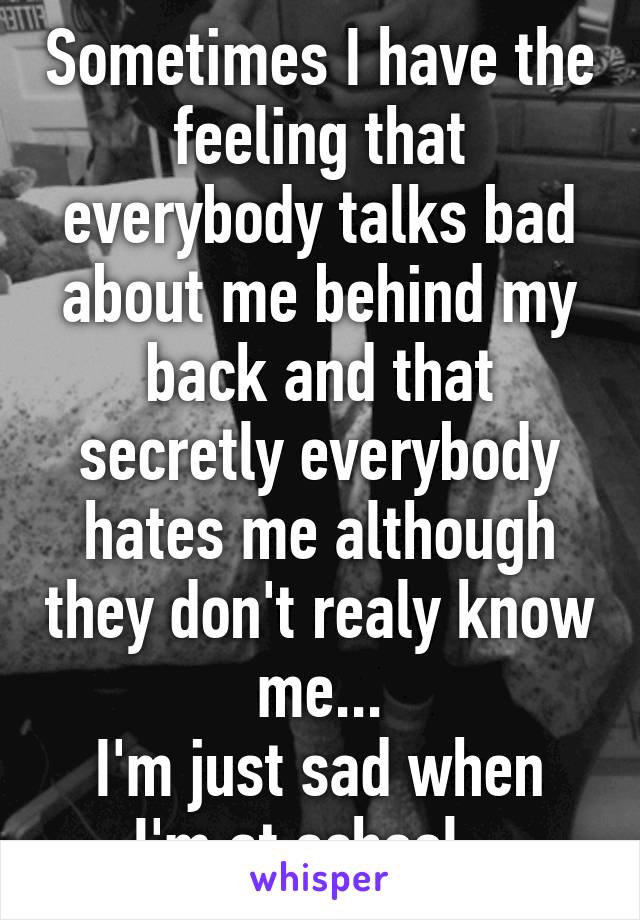 Sometimes I have the feeling that everybody talks bad about me behind my back and that secretly everybody hates me although they don't realy know me...
I'm just sad when I'm at school...