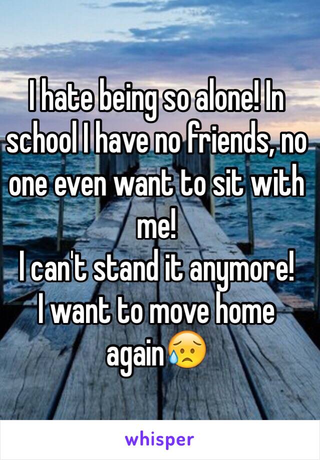 I hate being so alone! In school I have no friends, no one even want to sit with me!
I can't stand it anymore! 
I want to move home again😥