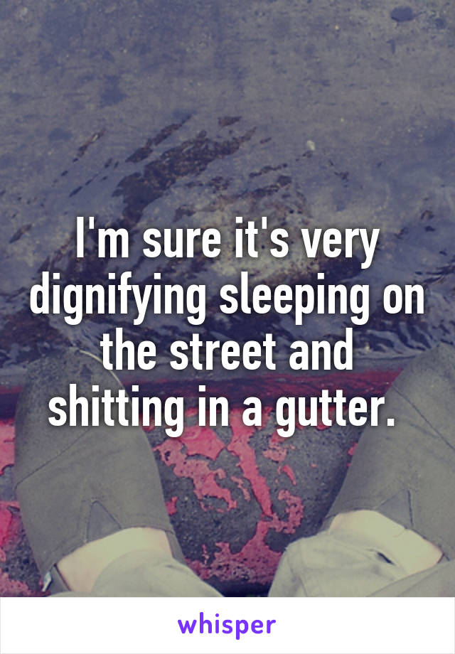 I'm sure it's very dignifying sleeping on the street and shitting in a gutter. 