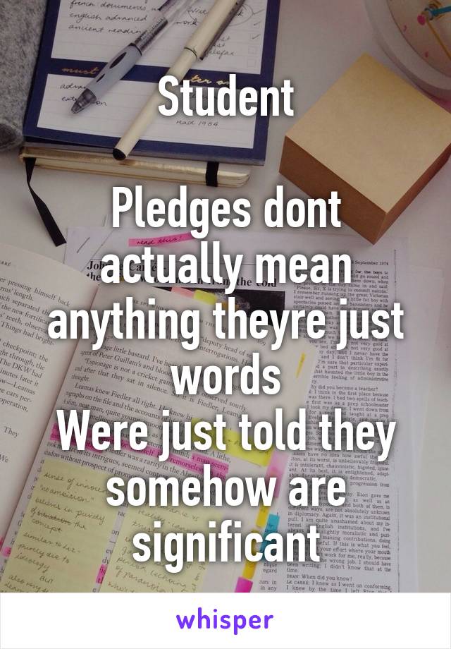 Student

Pledges dont actually mean anything theyre just words
Were just told they somehow are significant