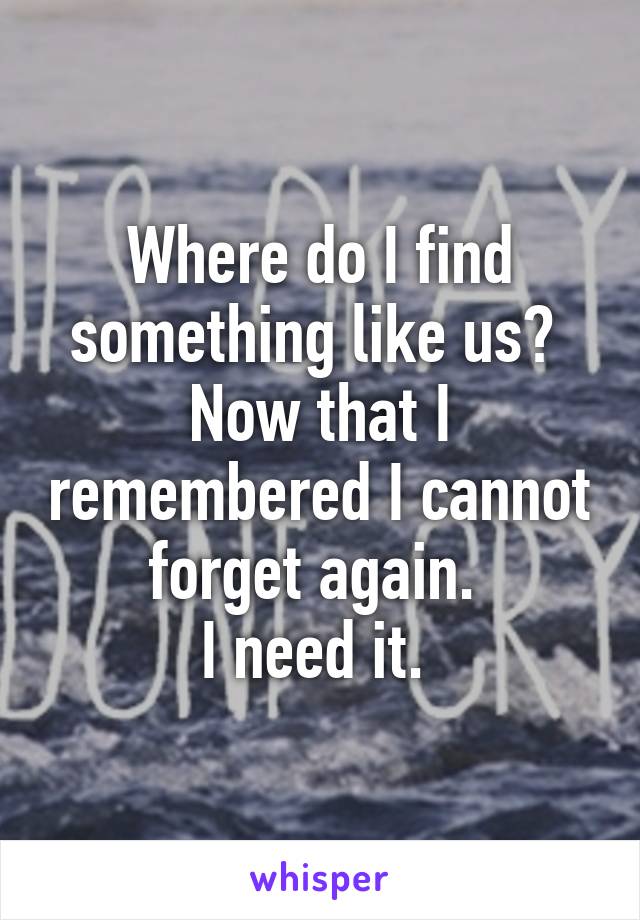 Where do I find something like us? 
Now that I remembered I cannot forget again. 
I need it. 