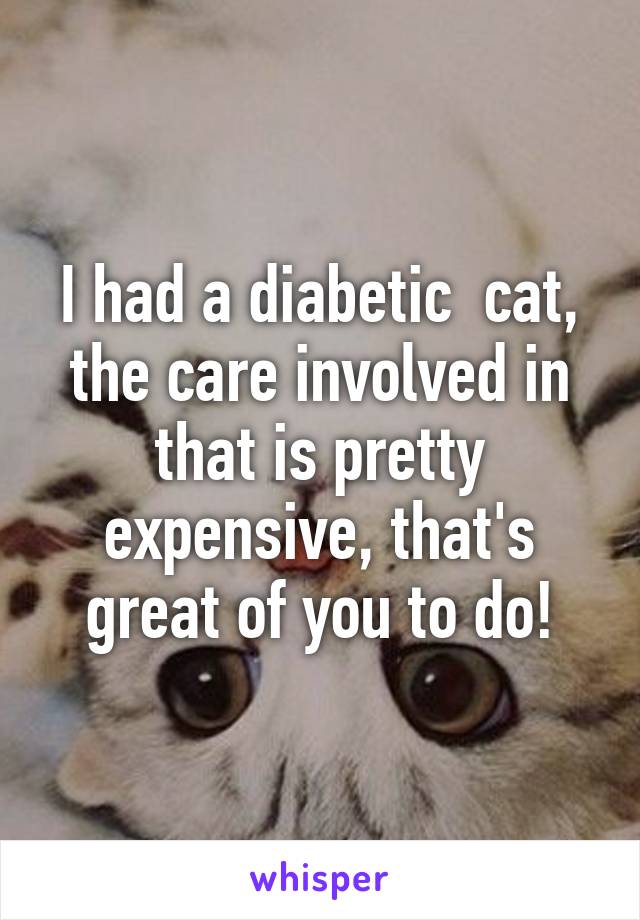 I had a diabetic  cat, the care involved in that is pretty expensive, that's great of you to do!