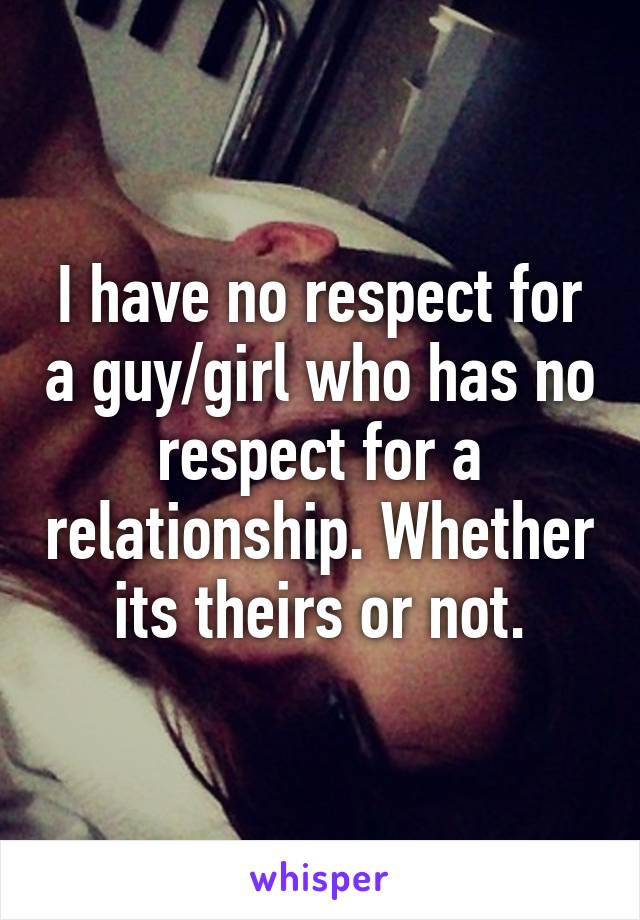 I have no respect for a guy/girl who has no respect for a relationship. Whether its theirs or not.