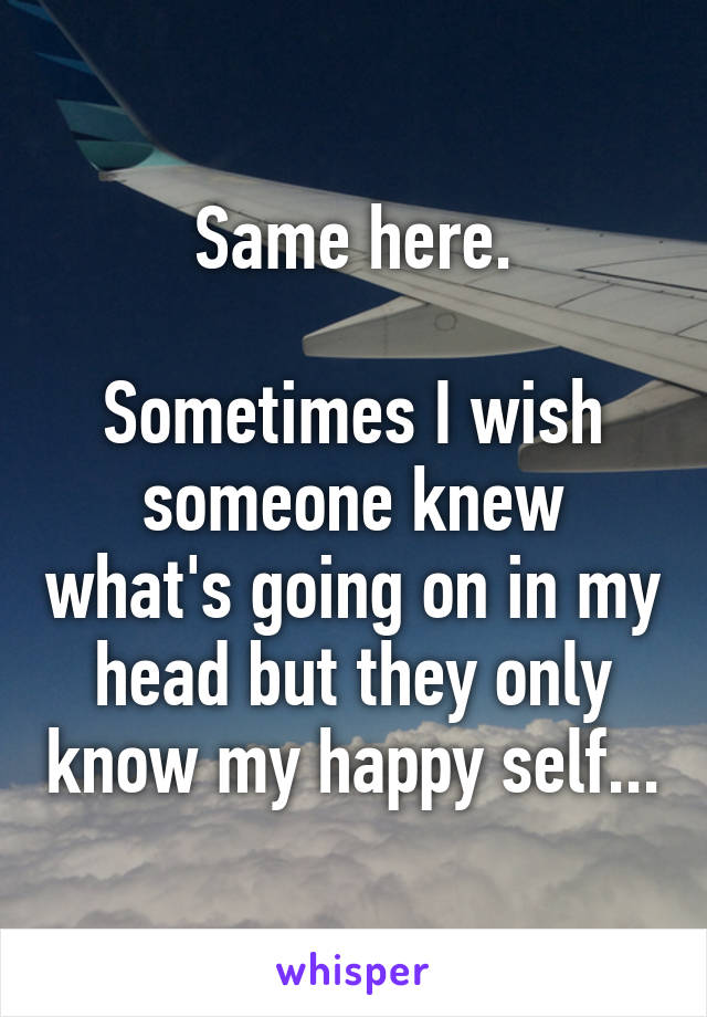 Same here.

Sometimes I wish someone knew what's going on in my head but they only know my happy self...