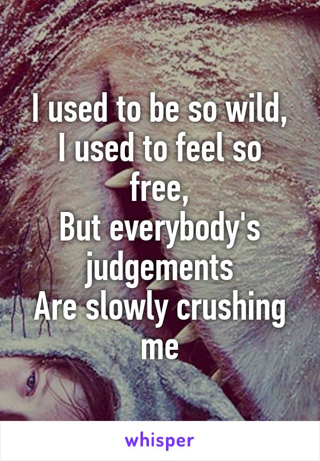 I used to be so wild,
I used to feel so free,
But everybody's judgements
Are slowly crushing me