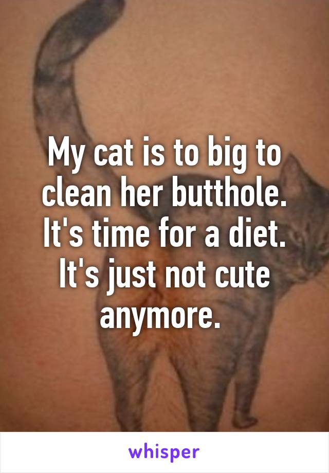 My cat is to big to clean her butthole. It's time for a diet. It's just not cute anymore. 