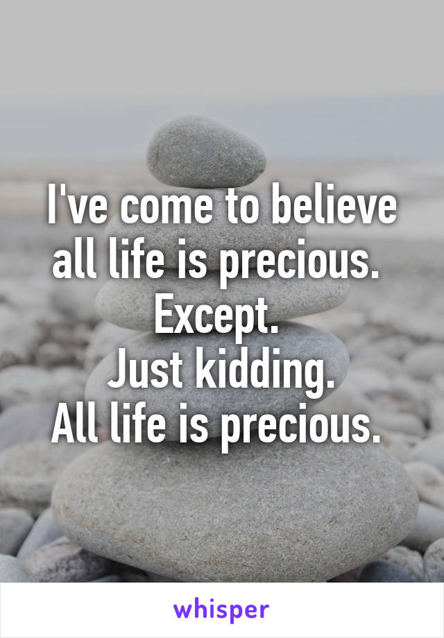 I've come to believe all life is precious. 
Except. 
Just kidding.
All life is precious. 