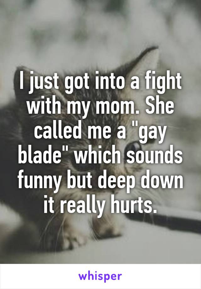 I just got into a fight with my mom. She called me a "gay blade" which sounds funny but deep down it really hurts.