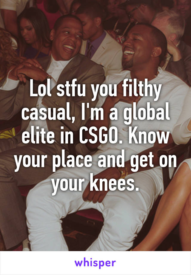 Lol stfu you filthy casual, I'm a global elite in CSGO. Know your place and get on your knees.