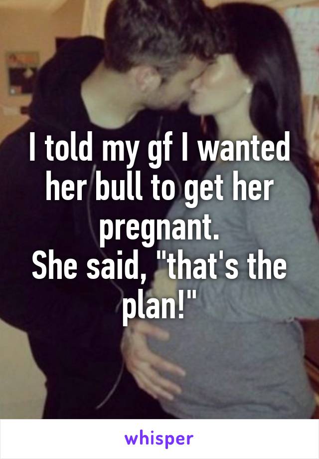 I told my gf I wanted her bull to get her pregnant.
She said, "that's the plan!"