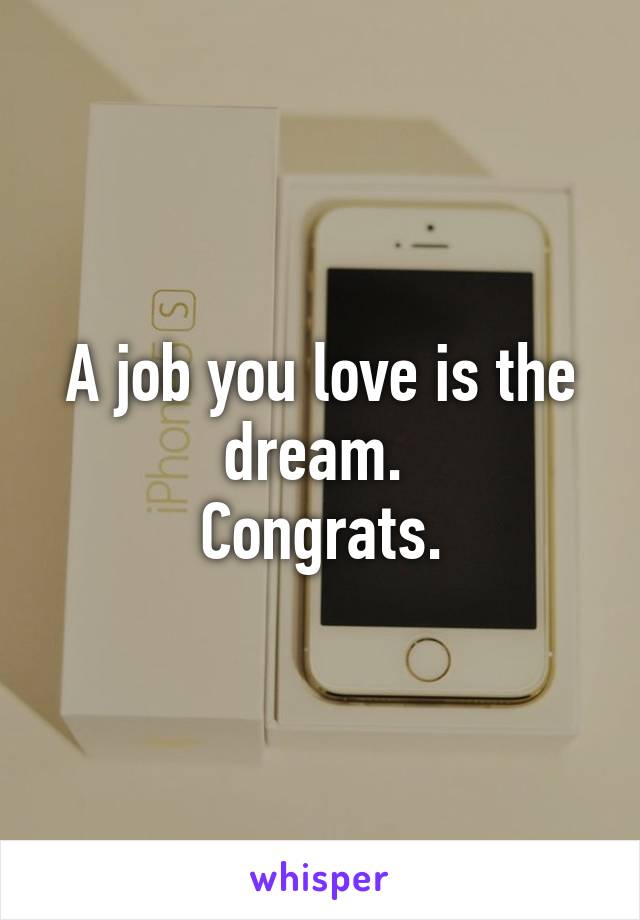 A job you love is the dream. 
Congrats.