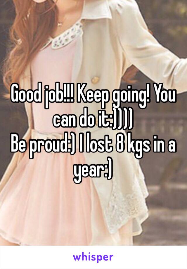 Good job!!! Keep going! You can do it:))))
Be proud:) I lost 8 kgs in a year:)