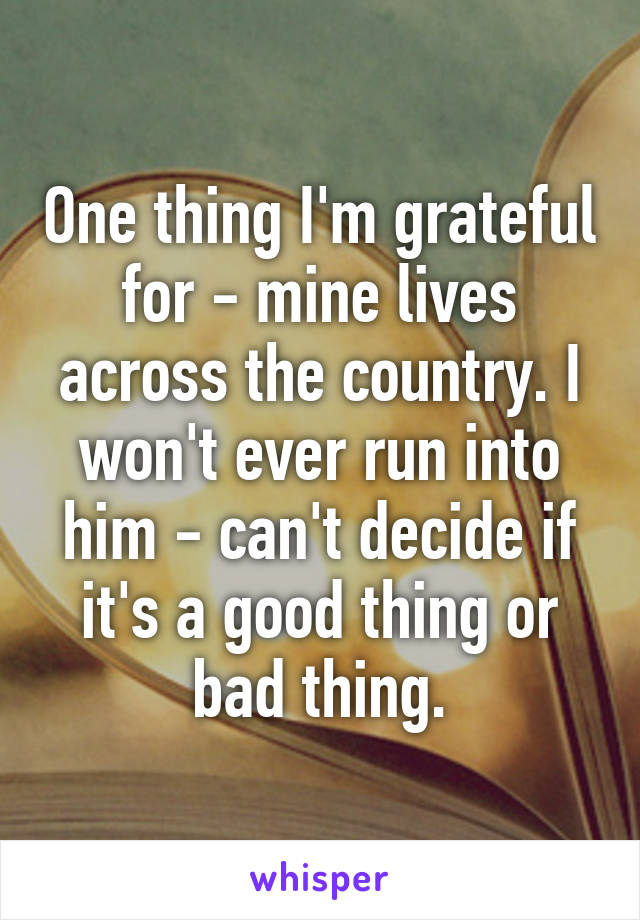 One thing I'm grateful for - mine lives across the country. I won't ever run into him - can't decide if it's a good thing or bad thing.