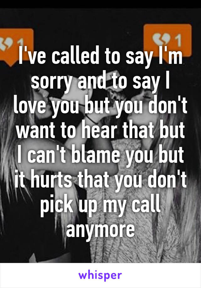 I've called to say I'm sorry and to say I love you but you don't want to hear that but I can't blame you but it hurts that you don't pick up my call anymore