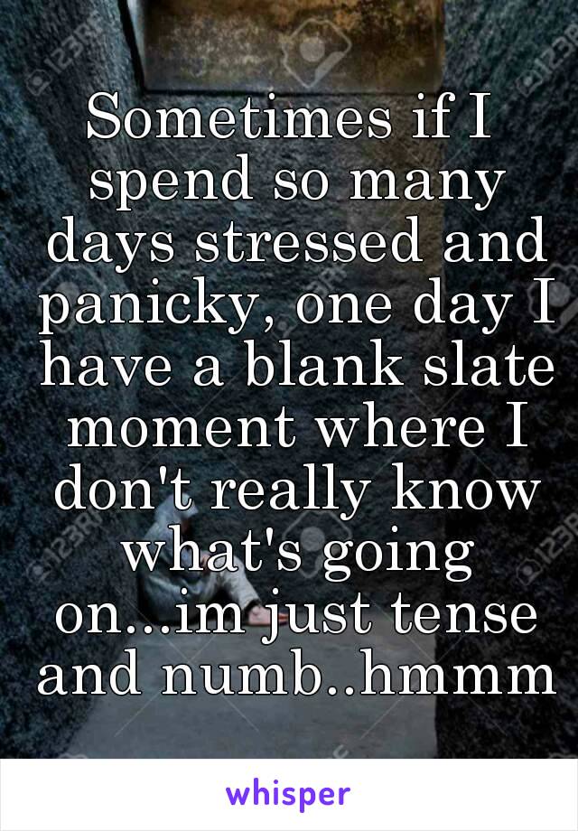 Sometimes if I spend so many days stressed and panicky, one day I have a blank slate moment where I don't really know what's going on...im just tense and numb..hmmm