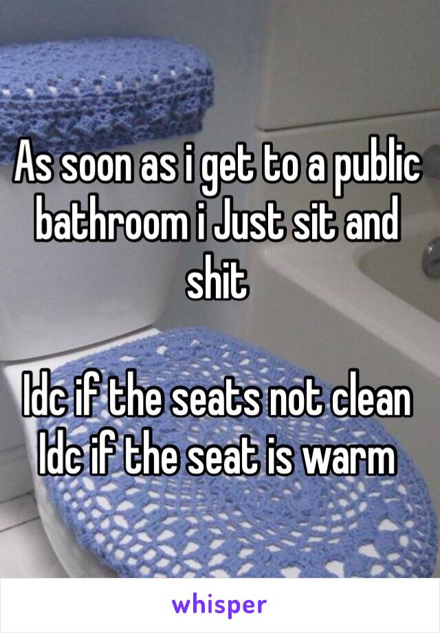 As soon as i get to a public bathroom i Just sit and shit 

Idc if the seats not clean
Idc if the seat is warm 