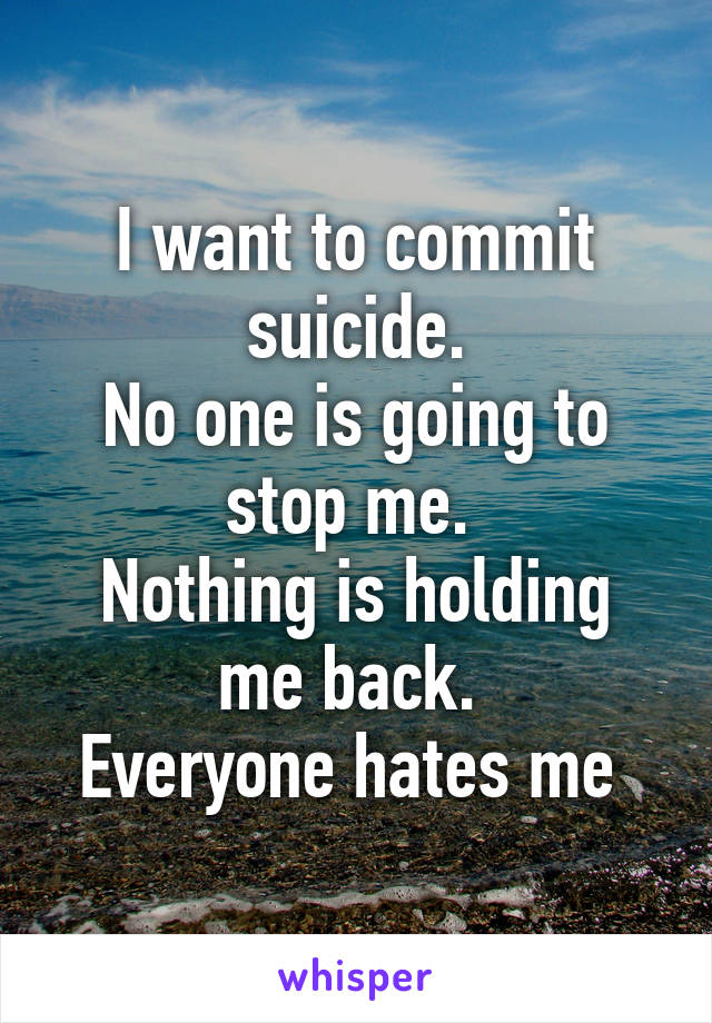 I want to commit suicide.
No one is going to stop me. 
Nothing is holding me back. 
Everyone hates me 