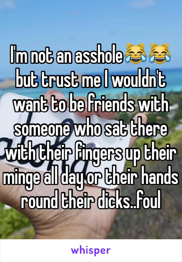 I'm not an asshole😹😹but trust me I wouldn't want to be friends with someone who sat there with their fingers up their minge all day or their hands round their dicks..foul