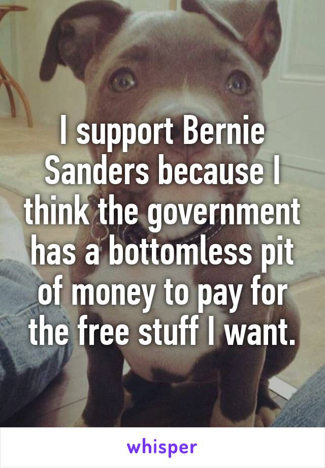 I support Bernie Sanders because I think the government has a bottomless pit of money to pay for the free stuff I want.