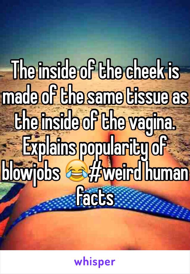 The inside of the cheek is made of the same tissue as the inside of the vagina. Explains popularity of blowjobs 😂#weird human facts 