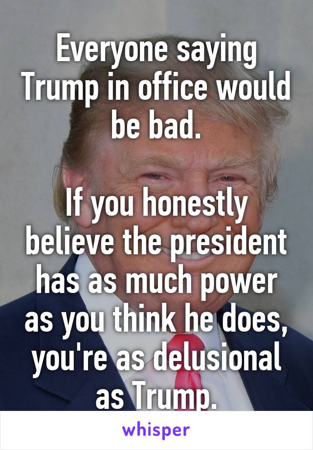 Everyone saying Trump in office would be bad.

If you honestly believe the president has as much power as you think he does, you're as delusional as Trump.