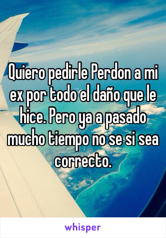 Quiero pedirle Perdon a mi ex por todo el daño que le hice. Pero ya a pasado mucho tiempo no se si sea correcto. 