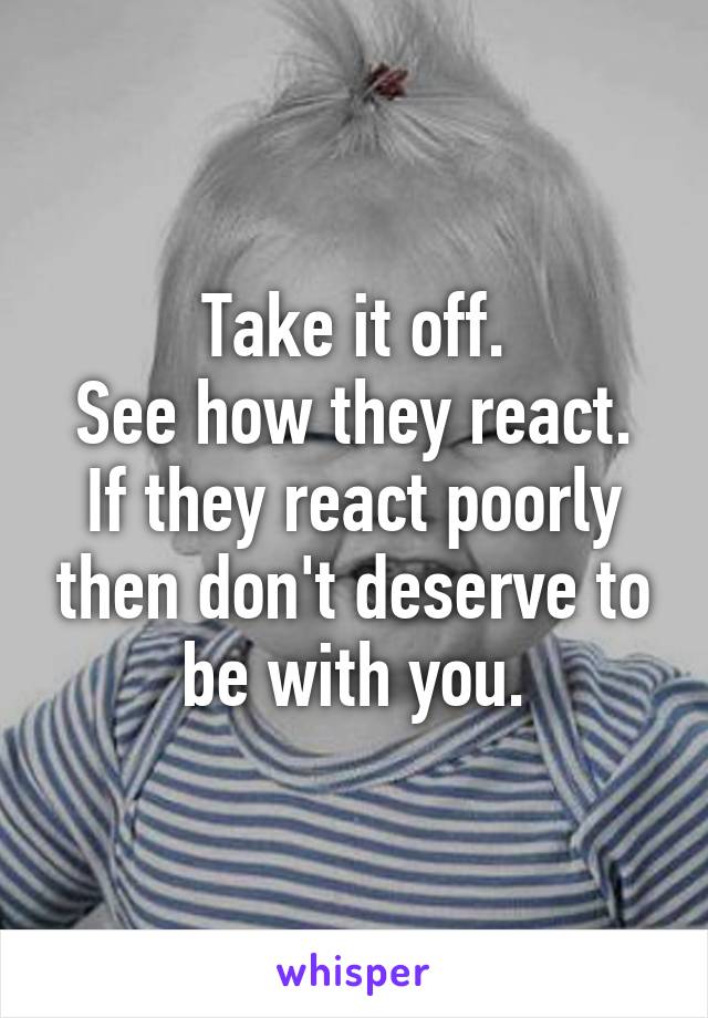 Take it off.
See how they react. If they react poorly then don't deserve to be with you.