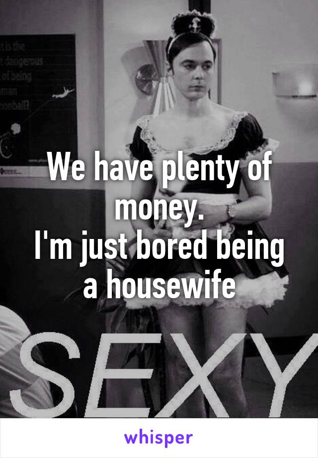 We have plenty of money.
I'm just bored being a housewife