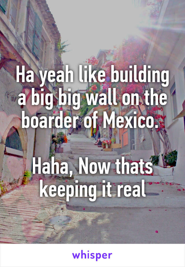 Ha yeah like building a big big wall on the boarder of Mexico. 

Haha, Now thats keeping it real