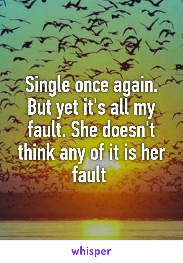 Single once again. But yet it's all my fault. She doesn't think any of it is her fault 