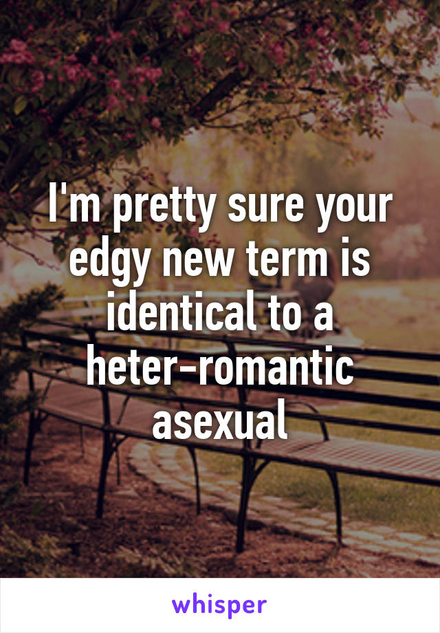 I'm pretty sure your edgy new term is identical to a heter-romantic asexual