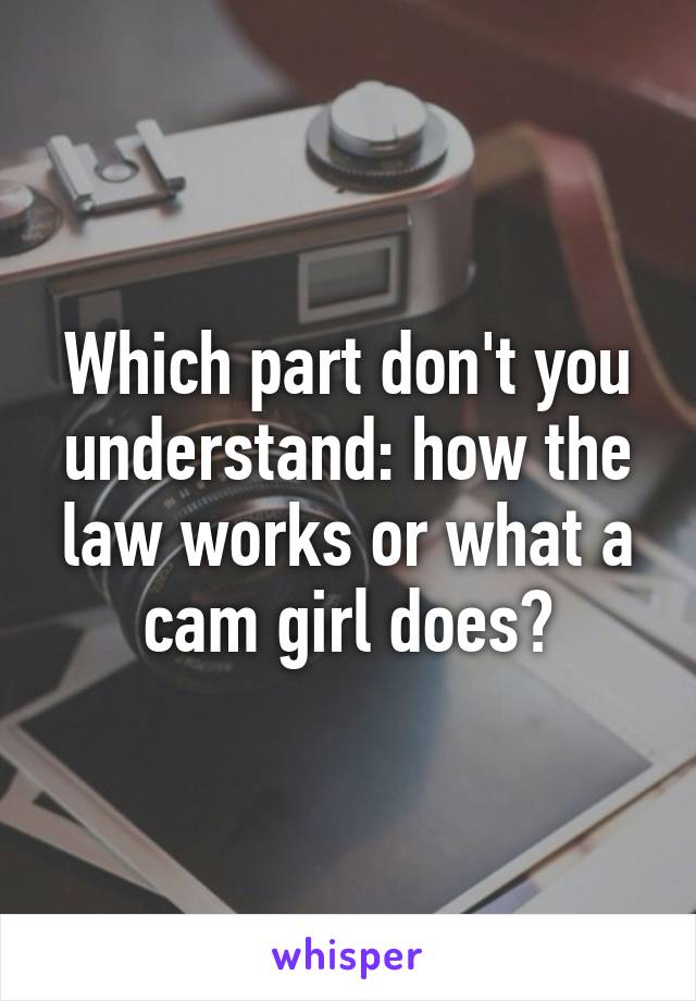 Which part don't you understand: how the law works or what a cam girl does?