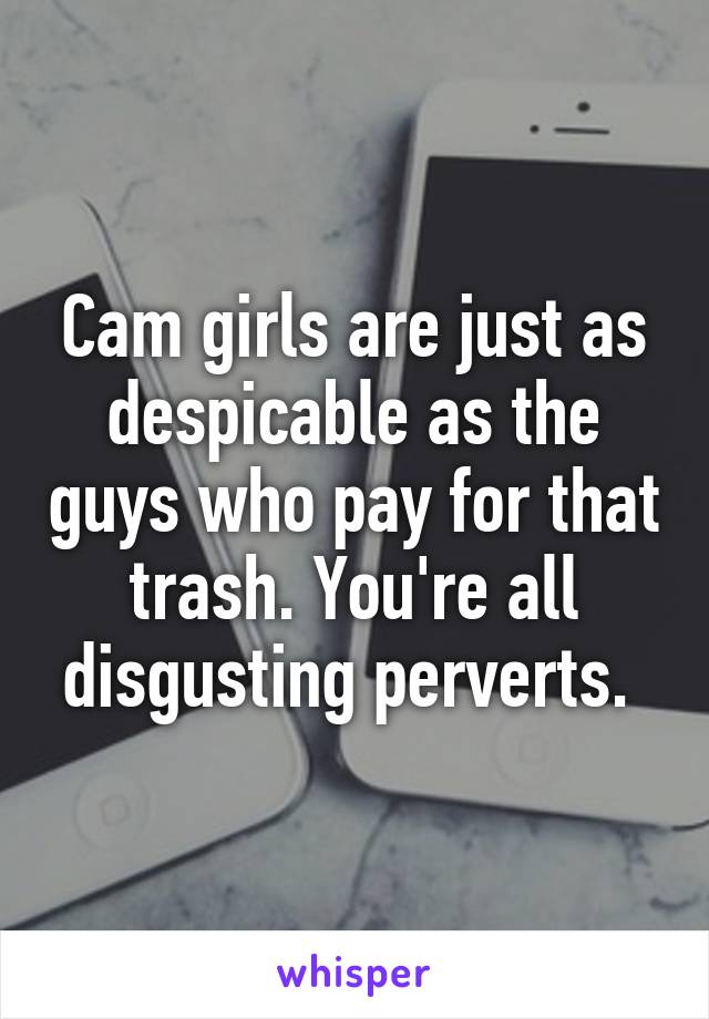 Cam girls are just as despicable as the guys who pay for that trash. You're all disgusting perverts. 