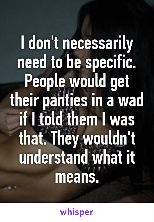 I don't necessarily need to be specific. People would get their panties in a wad if I told them I was that. They wouldn't understand what it means.