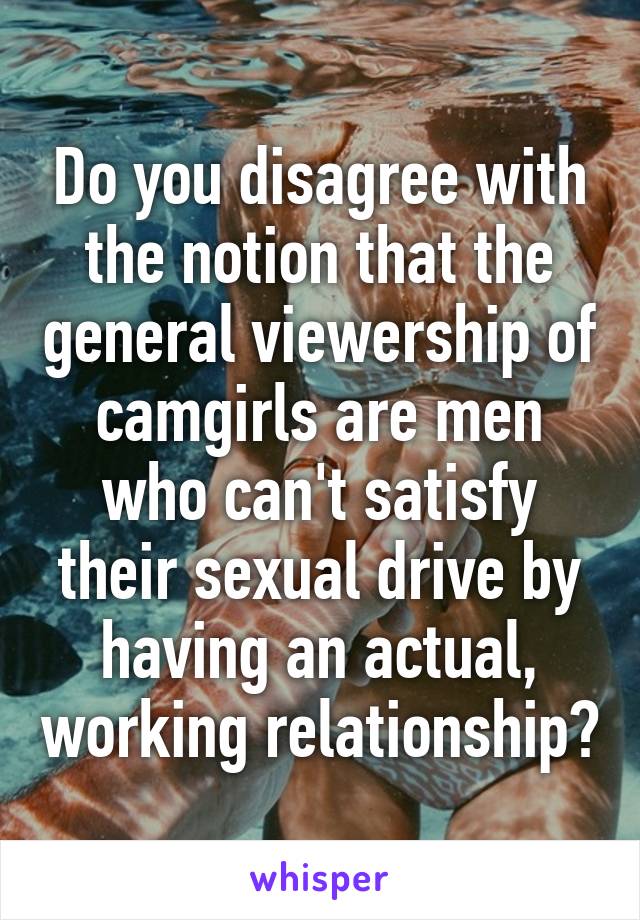 Do you disagree with the notion that the general viewership of camgirls are men who can't satisfy their sexual drive by having an actual, working relationship?