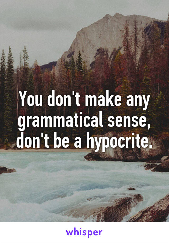 You don't make any grammatical sense, don't be a hypocrite.