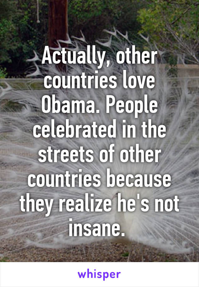 Actually, other countries love Obama. People celebrated in the streets of other countries because they realize he's not insane. 