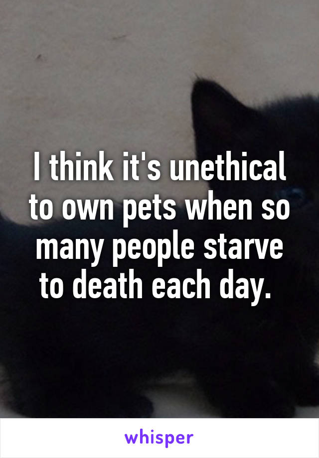 I think it's unethical to own pets when so many people starve to death each day. 