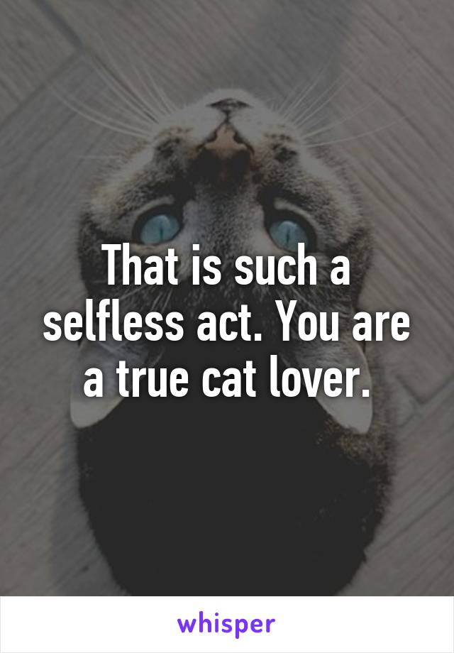 That is such a selfless act. You are a true cat lover.