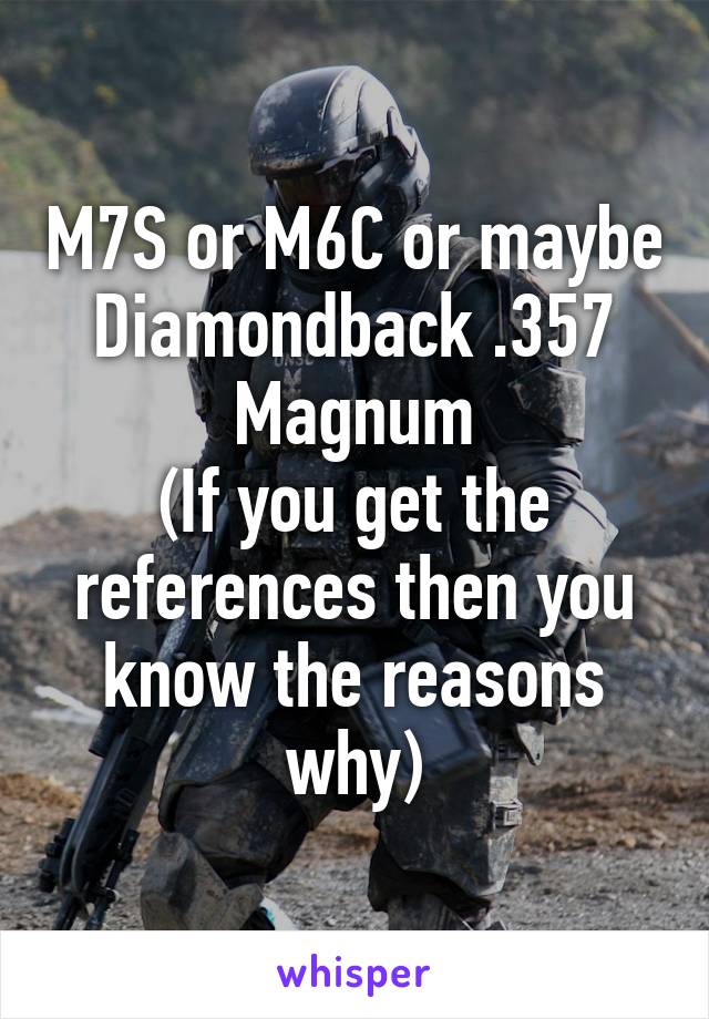 M7S or M6C or maybe Diamondback .357 Magnum
(If you get the references then you know the reasons why)
