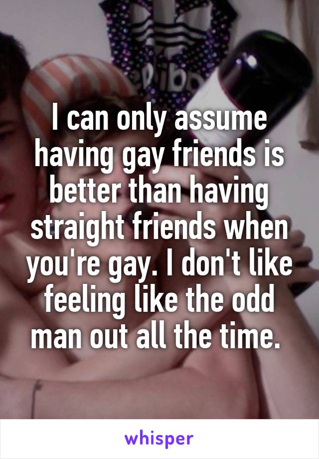 I can only assume having gay friends is better than having straight friends when you're gay. I don't like feeling like the odd man out all the time. 
