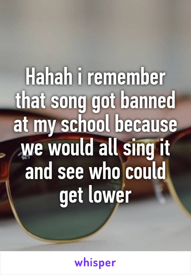 Hahah i remember that song got banned at my school because we would all sing it and see who could get lower
