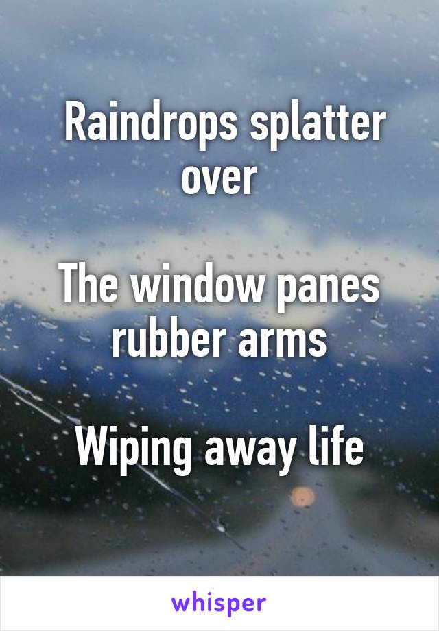  Raindrops splatter over

The window panes rubber arms

Wiping away life
