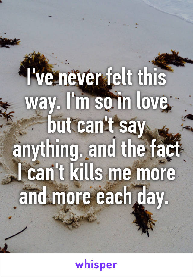 I've never felt this way. I'm so in love but can't say anything. and the fact I can't kills me more and more each day. 