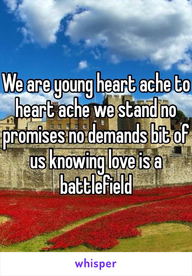 We are young heart ache to heart ache we stand no promises no demands bit of us knowing love is a battlefield 