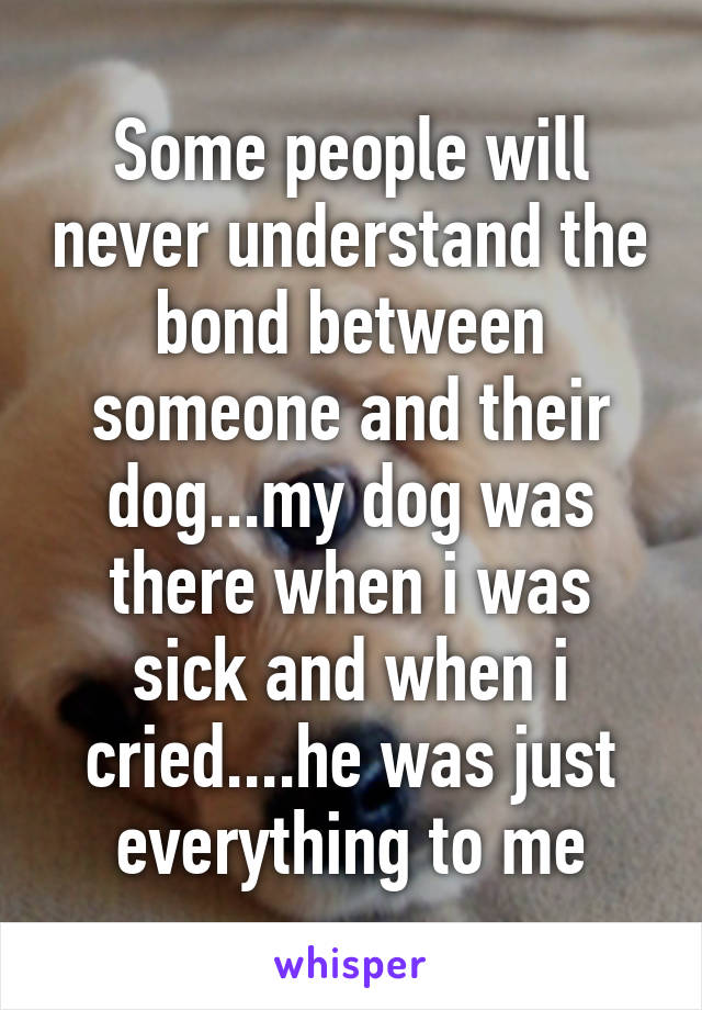 Some people will never understand the bond between someone and their dog...my dog was there when i was sick and when i cried....he was just everything to me