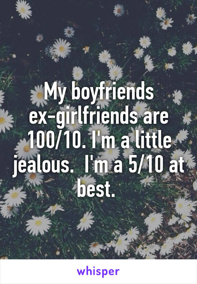 My boyfriends ex-girlfriends are 100/10. I'm a little jealous.  I'm a 5/10 at best. 