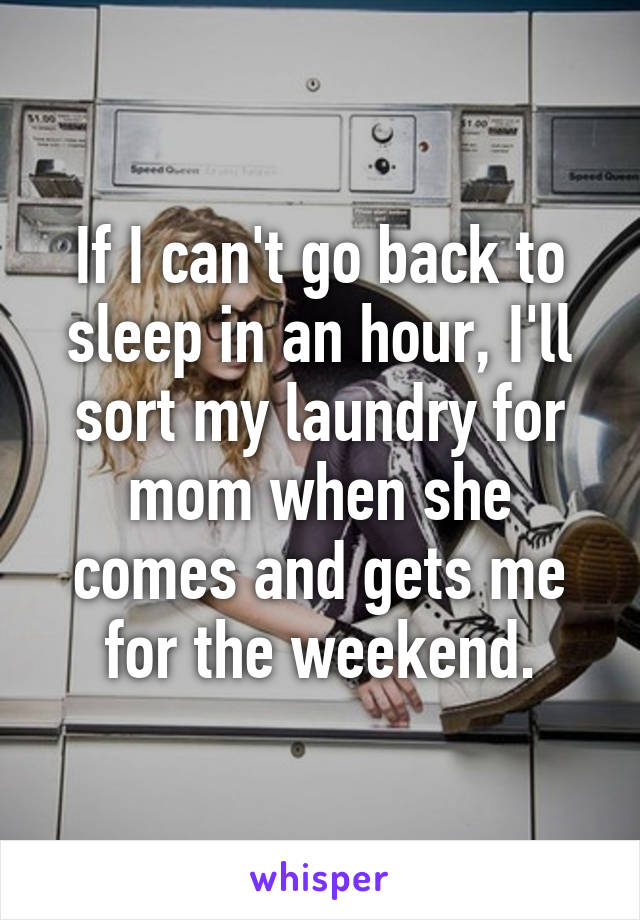 If I can't go back to sleep in an hour, I'll sort my laundry for mom when she comes and gets me for the weekend.