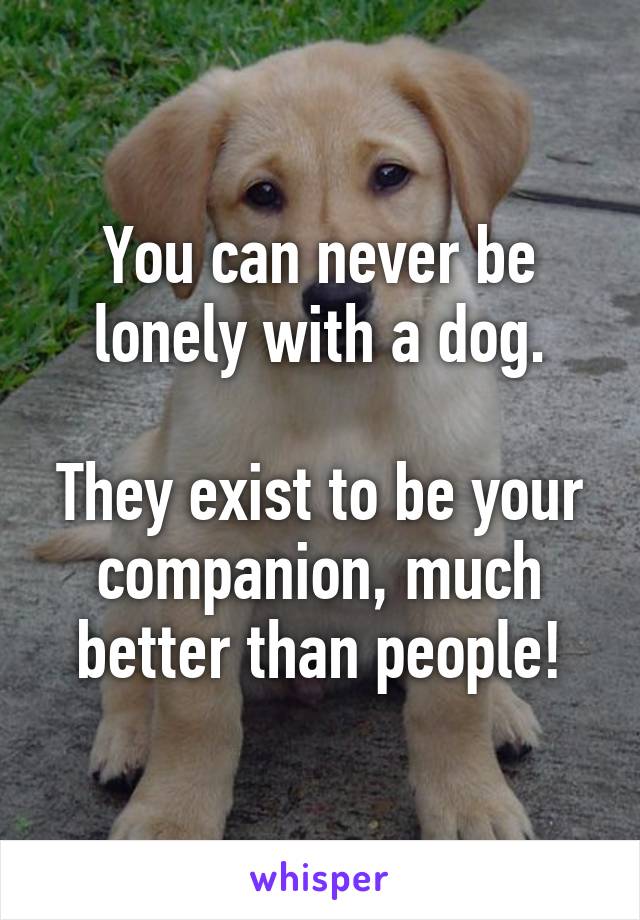 You can never be lonely with a dog.

They exist to be your companion, much better than people!