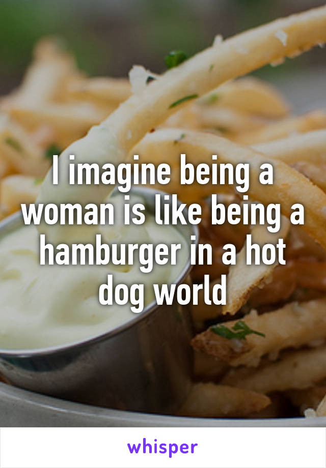 I imagine being a woman is like being a hamburger in a hot dog world